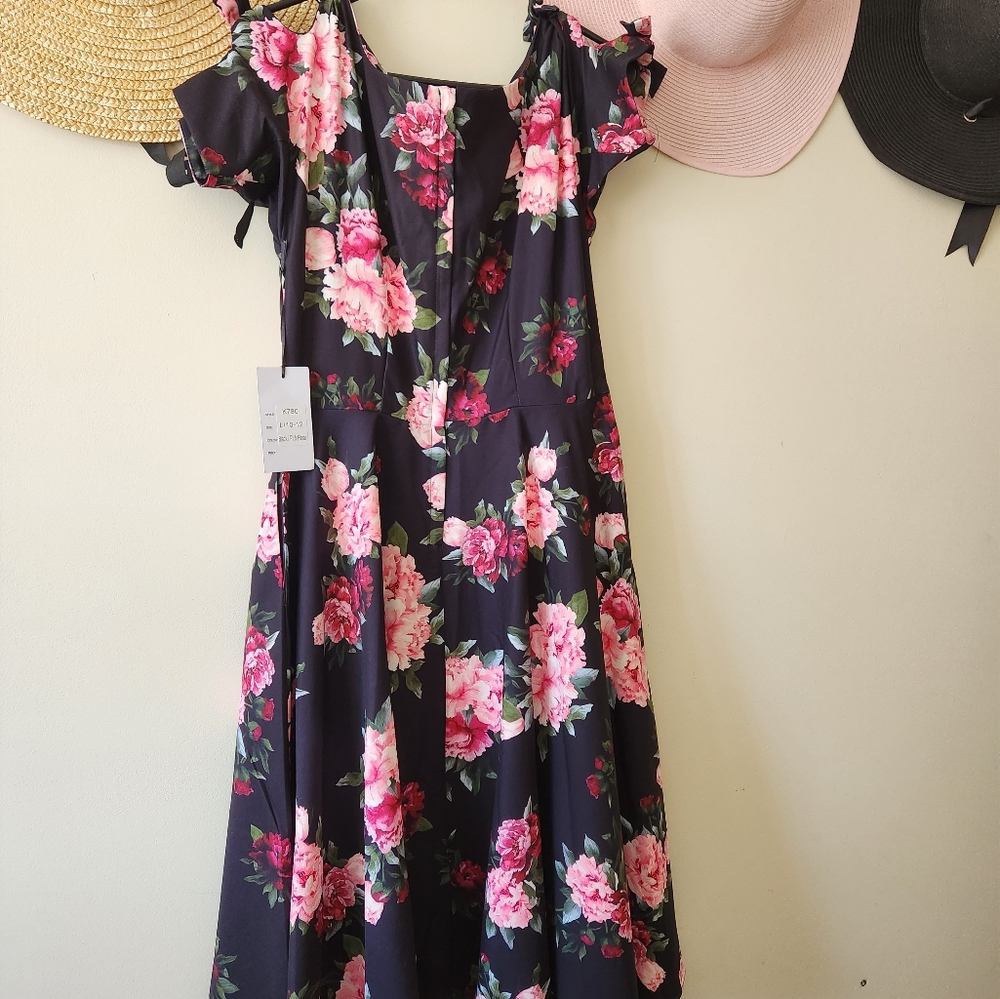 Unique Vintage Black Floral Dress